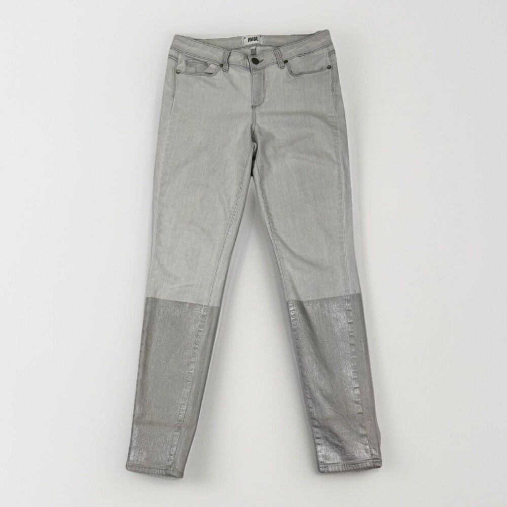 Paige Verdugo Ultra Skinny Jeans Size 29 Light Gray Metallic Coated Leg Stretch‎